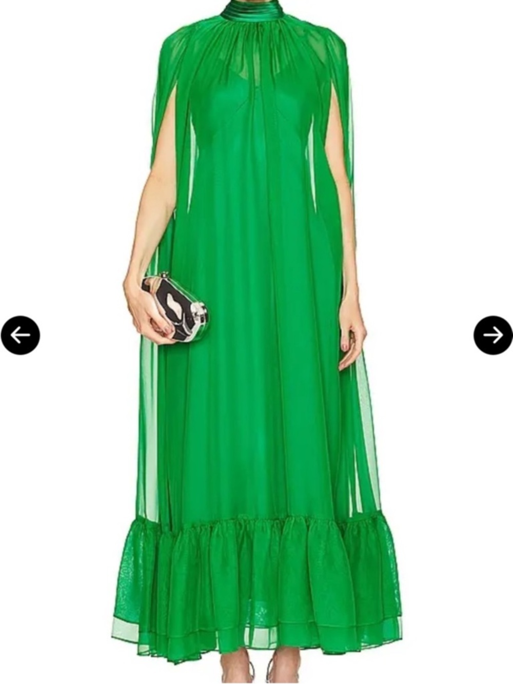 Alice + Olivia Emerald Green Maxi Dress with Sheer Cape Detail